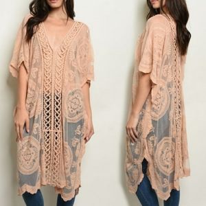 Frieda's Taupe Embroidered Lace Boho Cover UP! <3